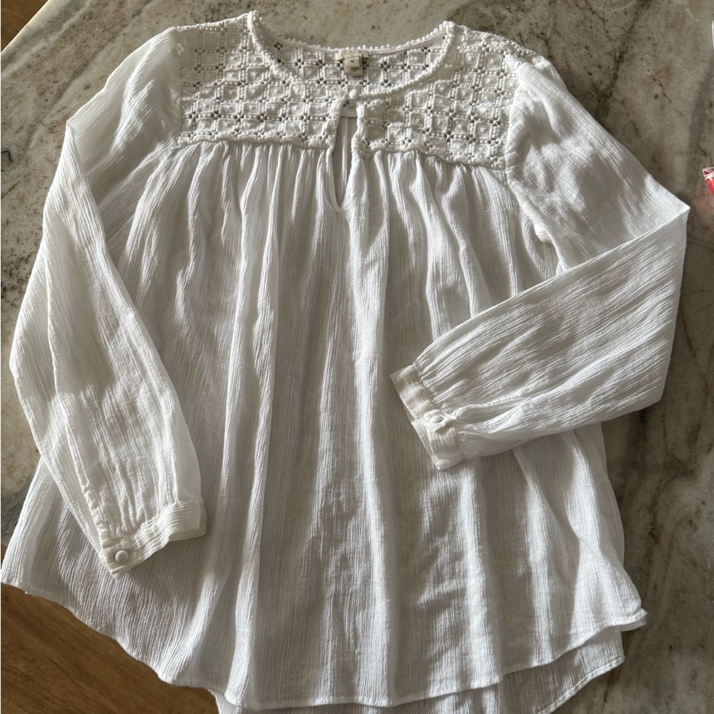 J. Crew Cream Crochet Button Blouse Boho